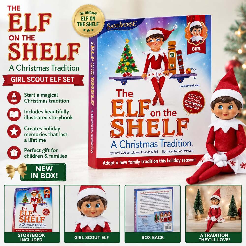 NIB Elf on the Shelf Bue Eyes Girl Scout Storybook Christmas Tradition